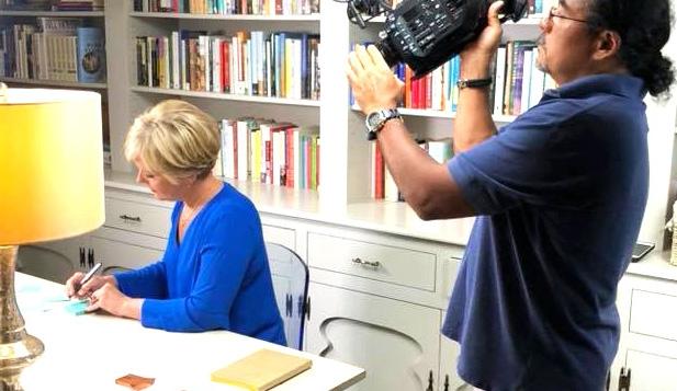 Three easy steps to be a successful writer: David Ulloa films Amy Mangan for a video promoting her book, "This Side Up: The Road to a Renovated Life."